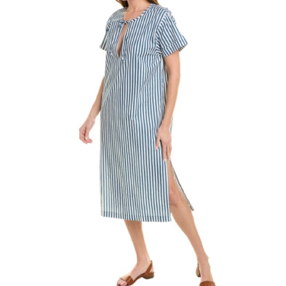 ONIA Blue and White Striped Caftan Dress - Picture 1 of 8